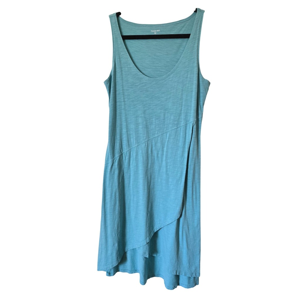 Garnet Hill S Knit Dress Womens Teal Blue Cotton Modal Asymmetrical Wrap Scoop